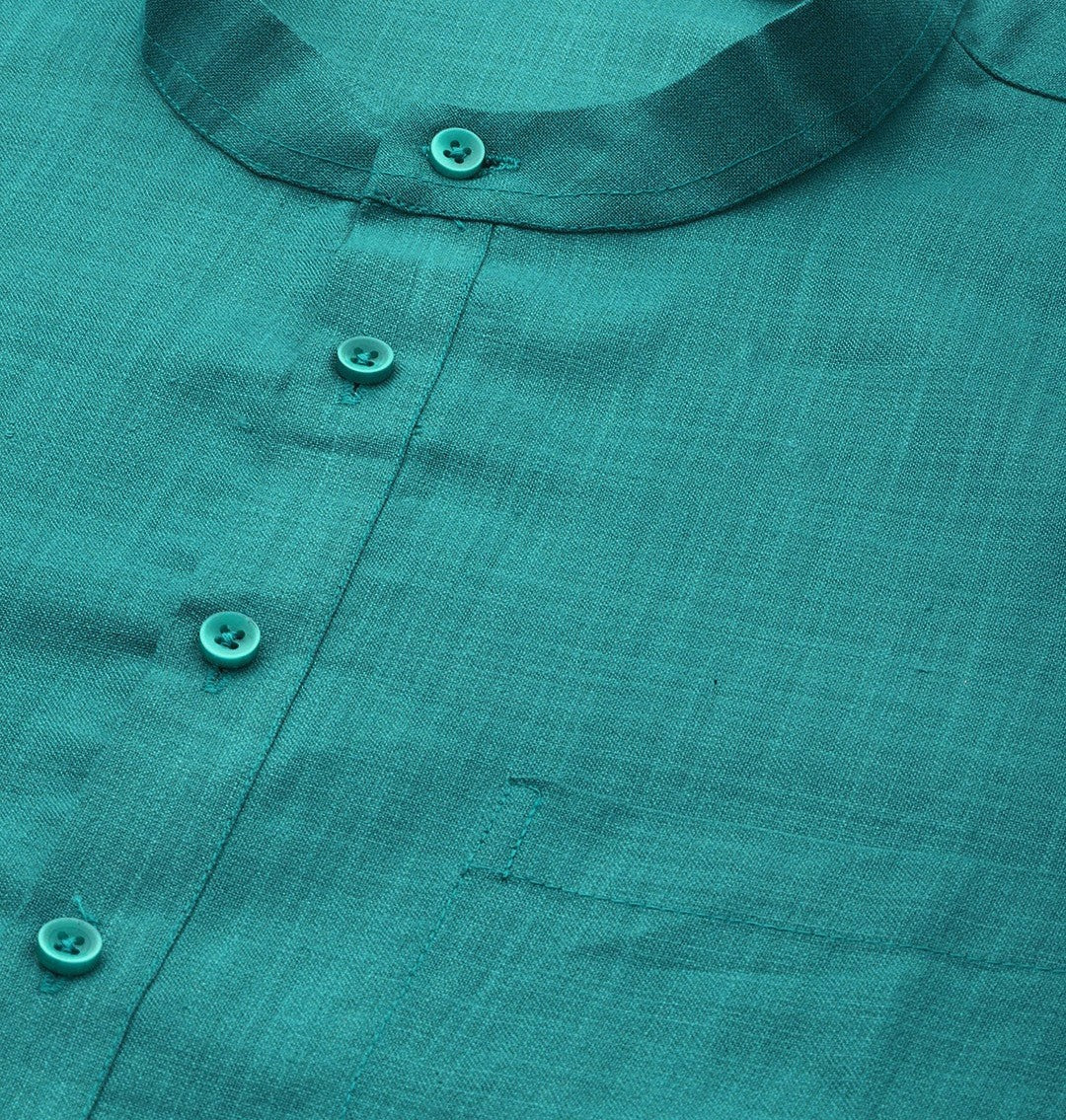 Men's Pure Cotton Kurta with Pyjamas Set - Teal Solid, Mandarin Collar, Regular Fit | Indiaista.com