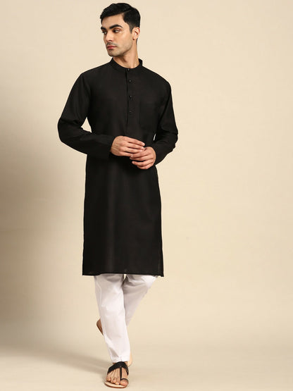 Buy Men’s Pure Cotton Kurta with Pyjama - Black Solid Kurta Set | Indiaista