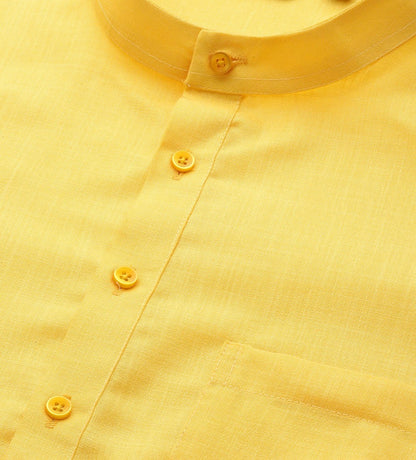 Buy Men’s Pure Cotton Kurta with Pyjama – Yellow Solid Kurta Set | Indiaista