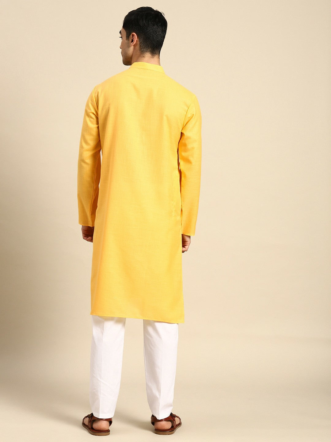 Buy Men’s Pure Cotton Kurta with Pyjama – Yellow Solid Kurta Set | Indiaista