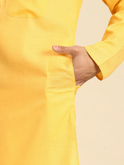 Buy Men’s Pure Cotton Kurta with Pyjama – Yellow Solid Kurta Set | Indiaista