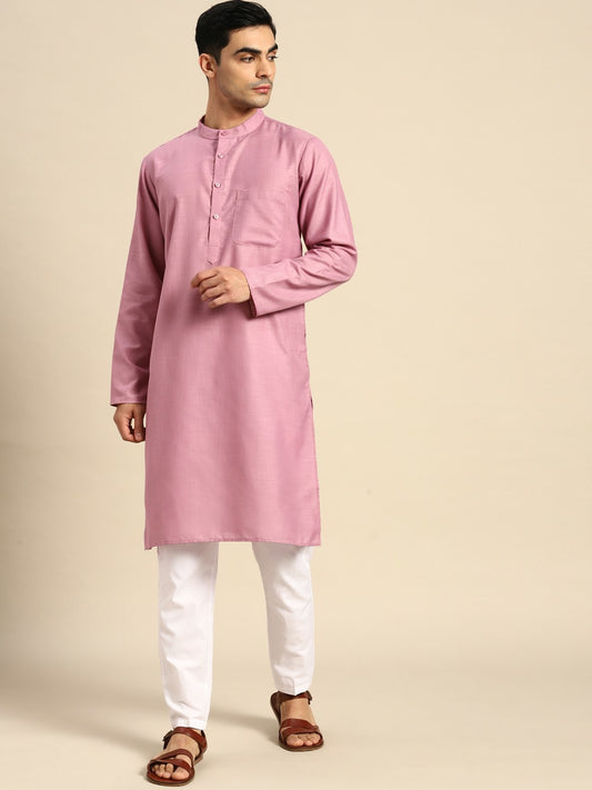 Buy Magenta Solid Pure Cotton Kurta Set for Men – Stylish & Comfortable | Indiaista