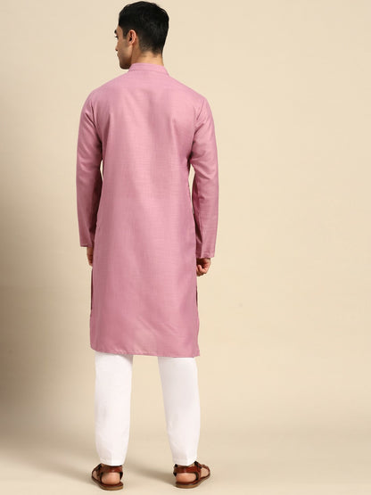 Buy Magenta Solid Pure Cotton Kurta Set for Men – Stylish & Comfortable | Indiaista