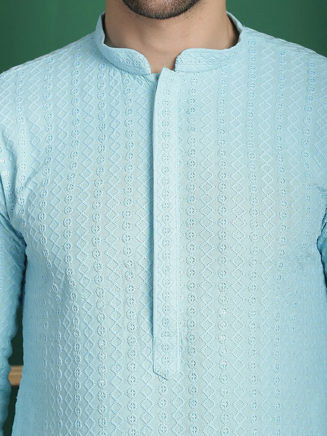 Buy Blue Ethnic Embroidered Straight Kurta with Pyjamas for Men - Stylish & Comfortable | Indiaista.com