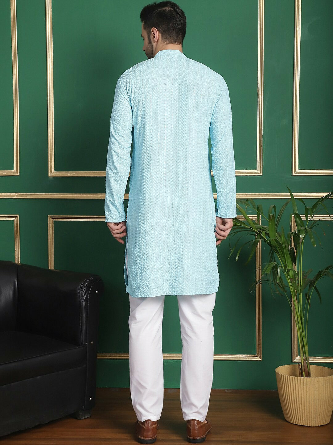 Buy Blue Ethnic Embroidered Straight Kurta with Pyjamas for Men - Stylish & Comfortable | Indiaista.com