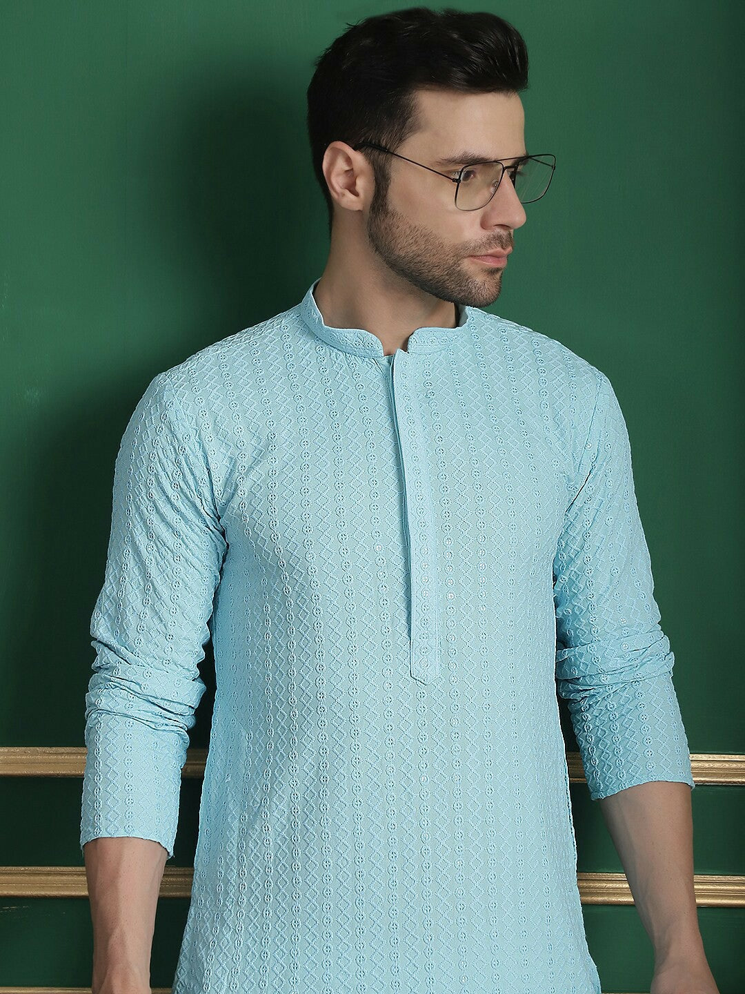 Buy Blue Ethnic Embroidered Straight Kurta with Pyjamas for Men - Stylish & Comfortable | Indiaista.com