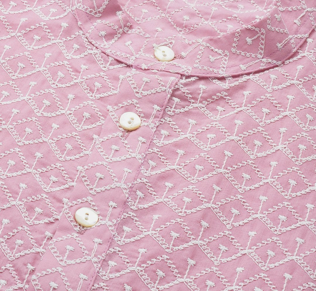 Buy Men’s Embroidered Chikankari Kurta with Pyjamas - Pink | Indiaista