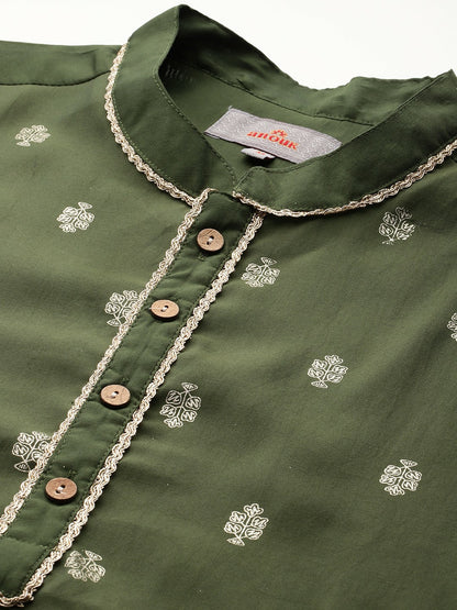 Buy Green Ethnic Motifs Printed Kurta Set for Men – Thread Work Design | Indiaista