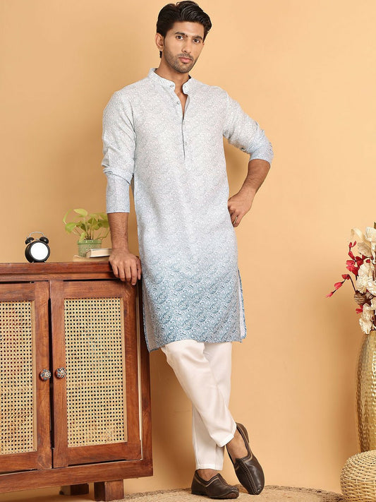 Men Paisley Printed Regular Kurta with Pyjamas – Stylish Cotton Blend Set for Traditional Look | Indiaista