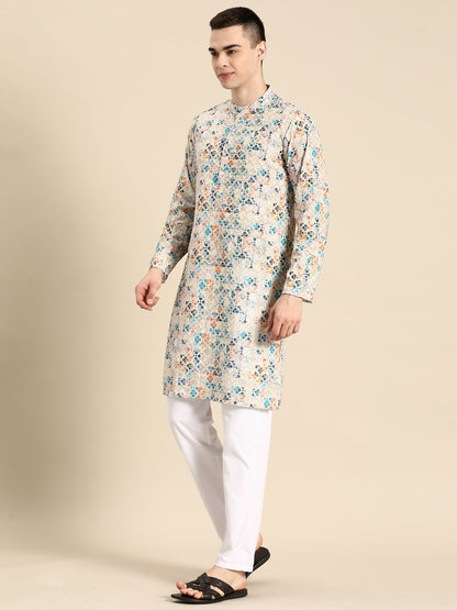 Buy Off-White Embroidered Pure Cotton Kurta Set for Men – Indiaista