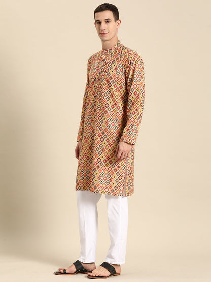 Buy Men’s Embroidered Pure Cotton Kurta Set with Pyjamas - Beige | Indiaista