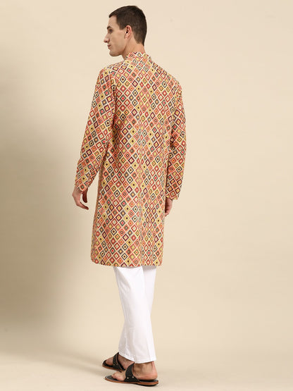 Buy Men’s Embroidered Pure Cotton Kurta Set with Pyjamas - Beige | Indiaista