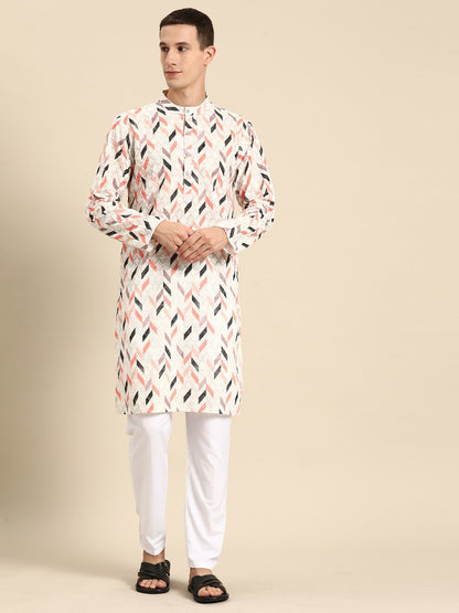 Buy Men's Embroidered Cotton Kurta Set – Off-White Kurta with Pyjamas | Indiaista