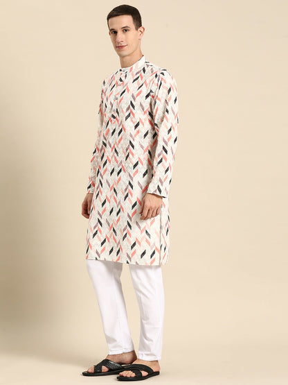 Buy Men's Embroidered Cotton Kurta Set – Off-White Kurta with Pyjamas | Indiaista