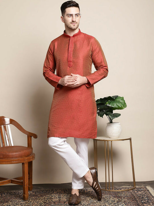 Buy Red Woven Design Regular Kurta with Pyjamas for Men | Indiaista