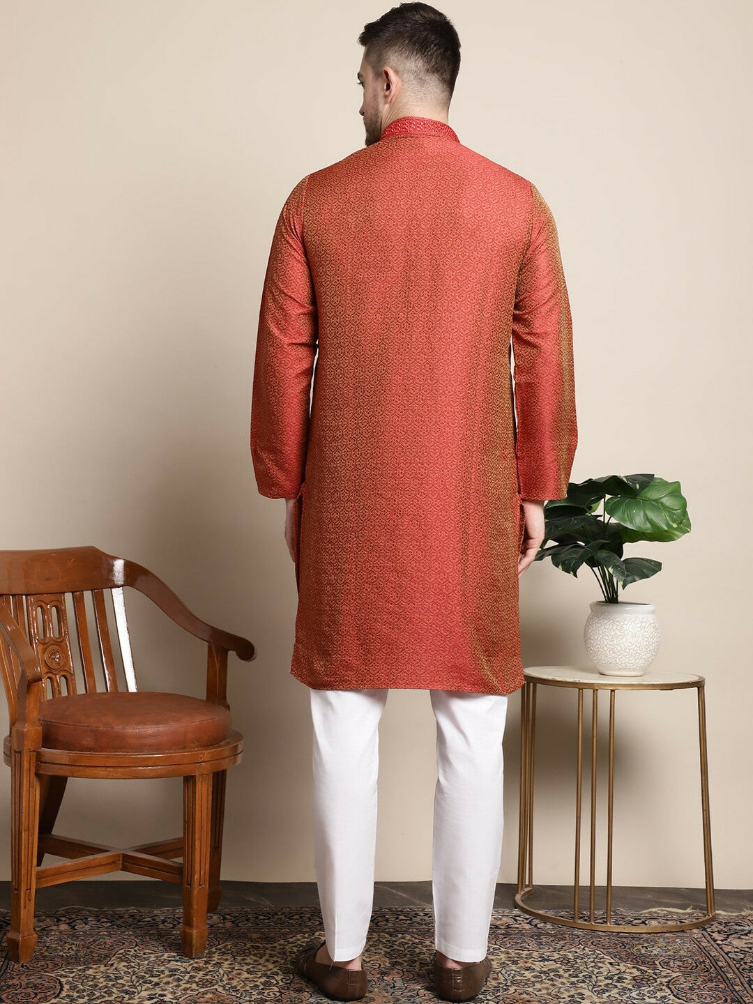 Buy Red Woven Design Regular Kurta with Pyjamas for Men | Indiaista