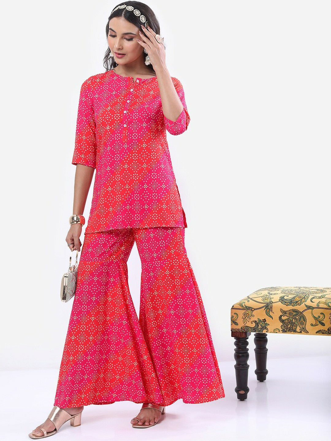 Women Pink Ethnic Motif Printed Kurta with Sharara Set – Stylish Festive Wear | Indiaista