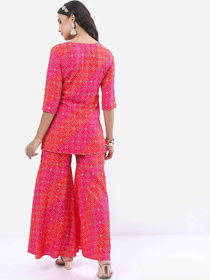 Women Pink Ethnic Motif Printed Kurta with Sharara Set – Stylish Festive Wear | Indiaista