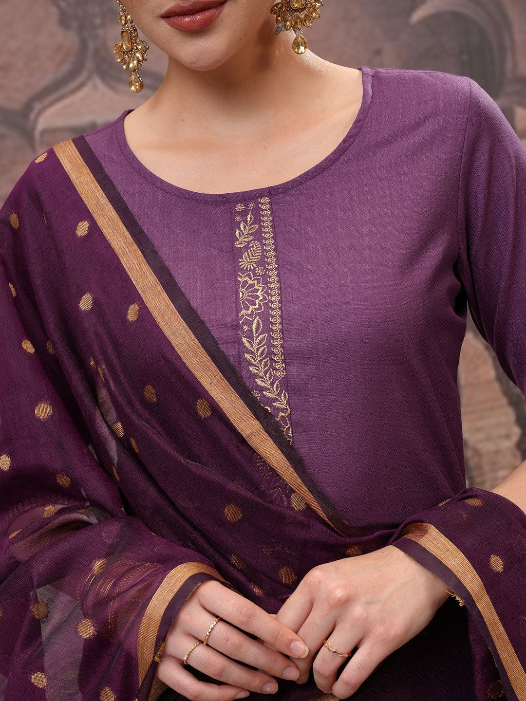 Women’s Purple Embroidered Straight Kurta Set with Trouser & Dupatta – Stylish Ethnic Wear | Indiaista