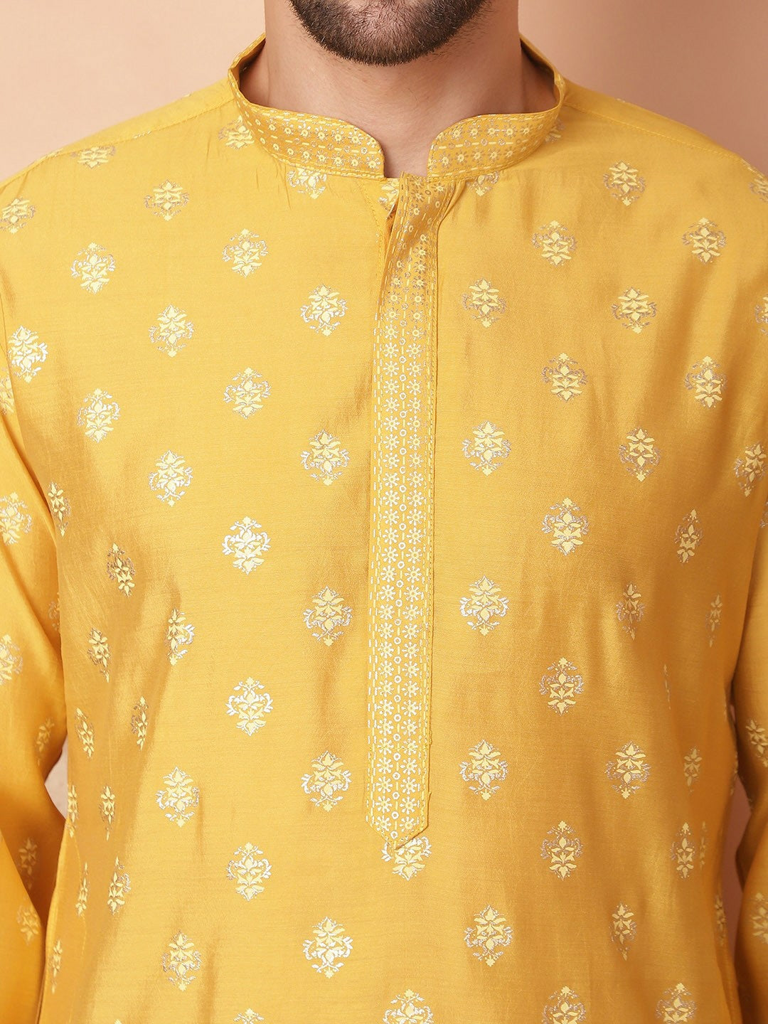 Buy Mustard Yellow Ethnic Motif Printed Kurta Set for Men - Indiaista