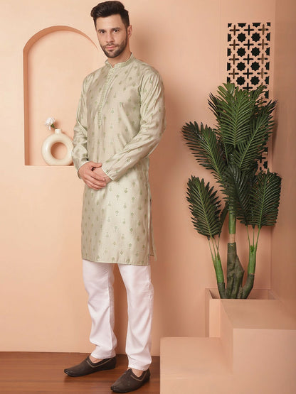 Buy Green Floral Printed Kurta Set for Men – Stylish & Comfortable | Indiaista