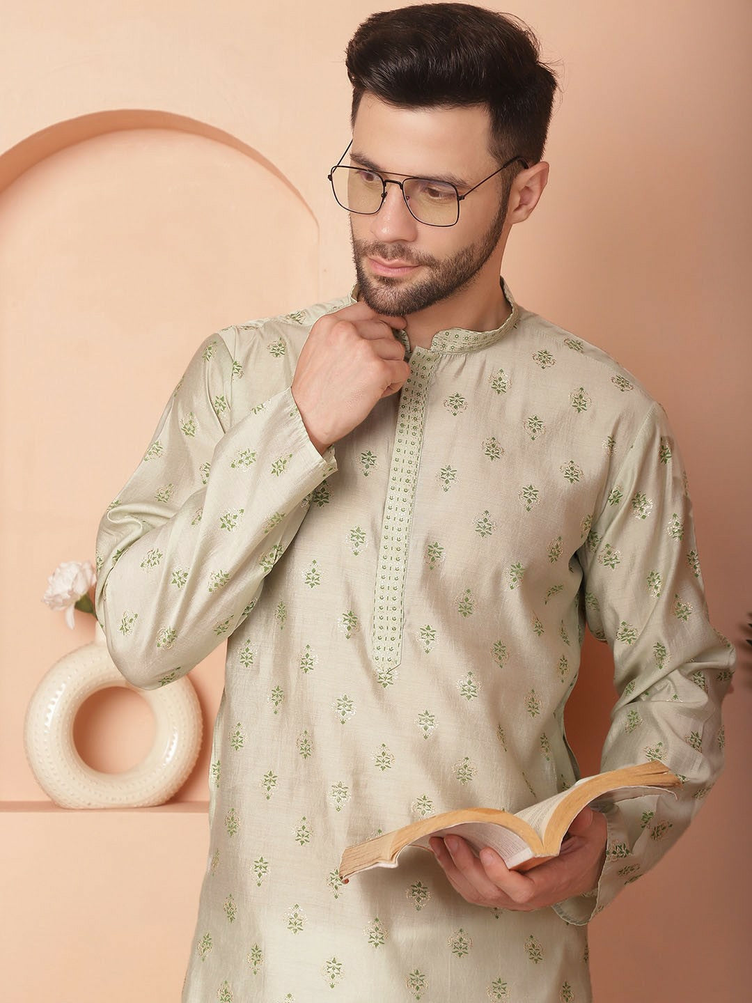 Buy Green Floral Printed Kurta Set for Men – Stylish & Comfortable | Indiaista