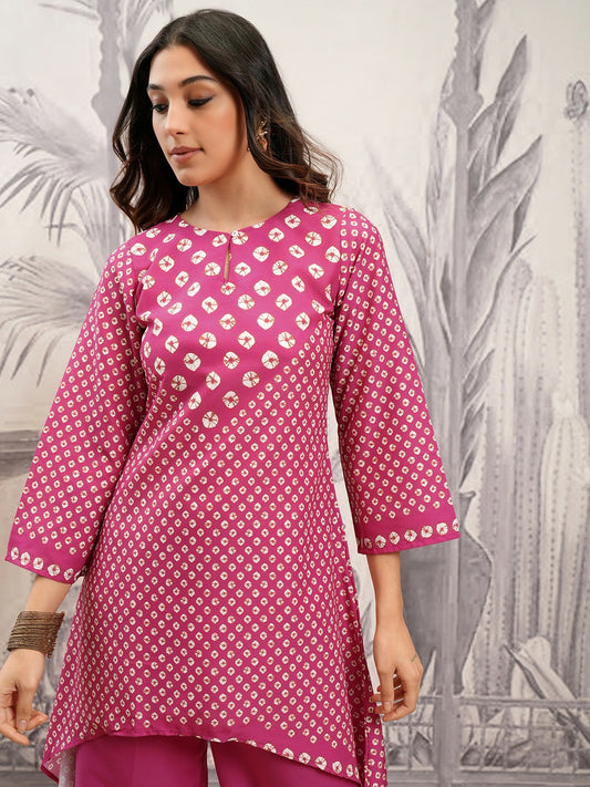 Buy Pink & White Ethnic Motif Printed A-Line Kurta with Palazzos for Women | Stylish & Comfortable | IndiaIsta