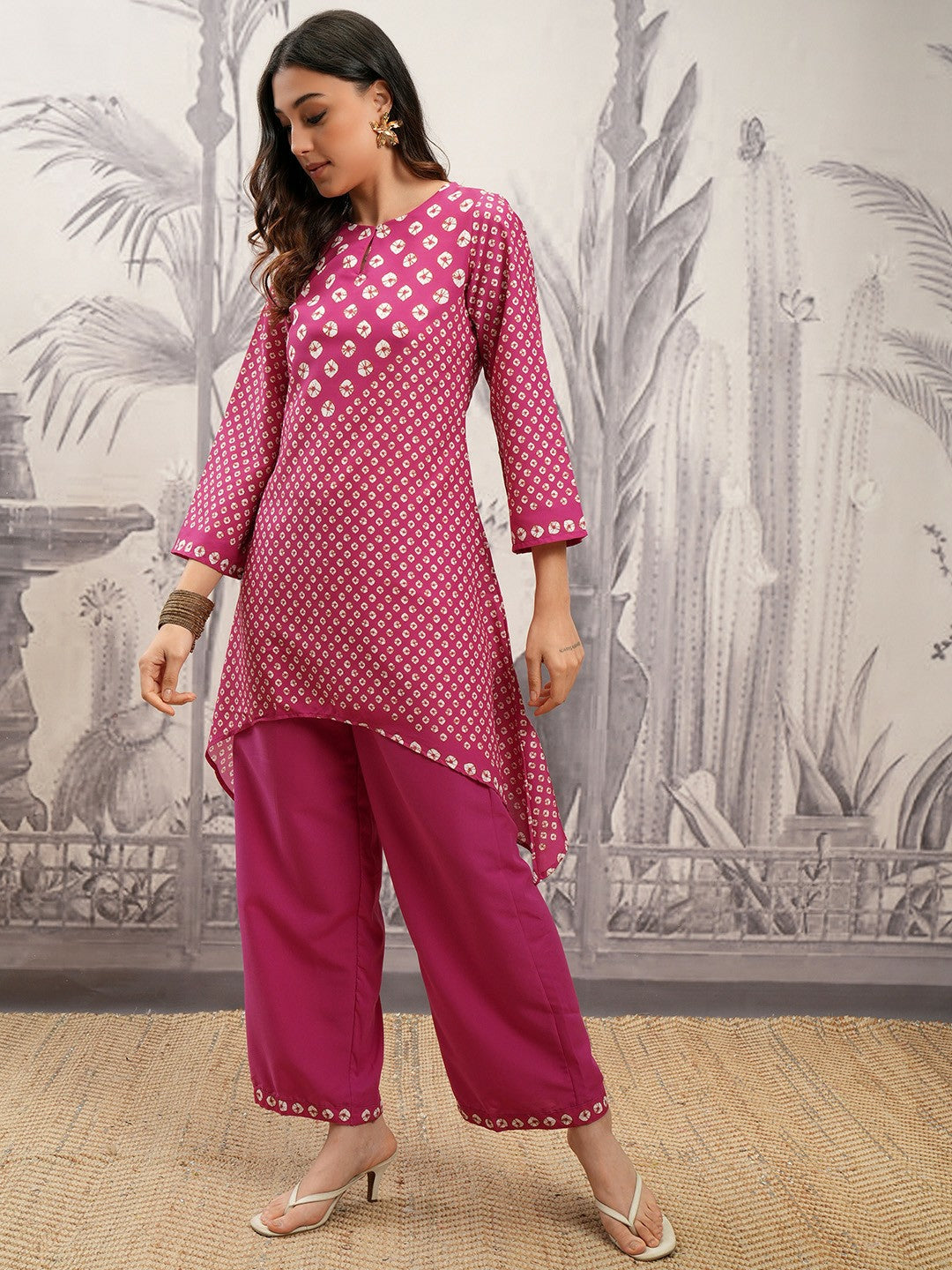 Buy Pink & White Ethnic Motif Printed A-Line Kurta with Palazzos for Women | Stylish & Comfortable | IndiaIsta