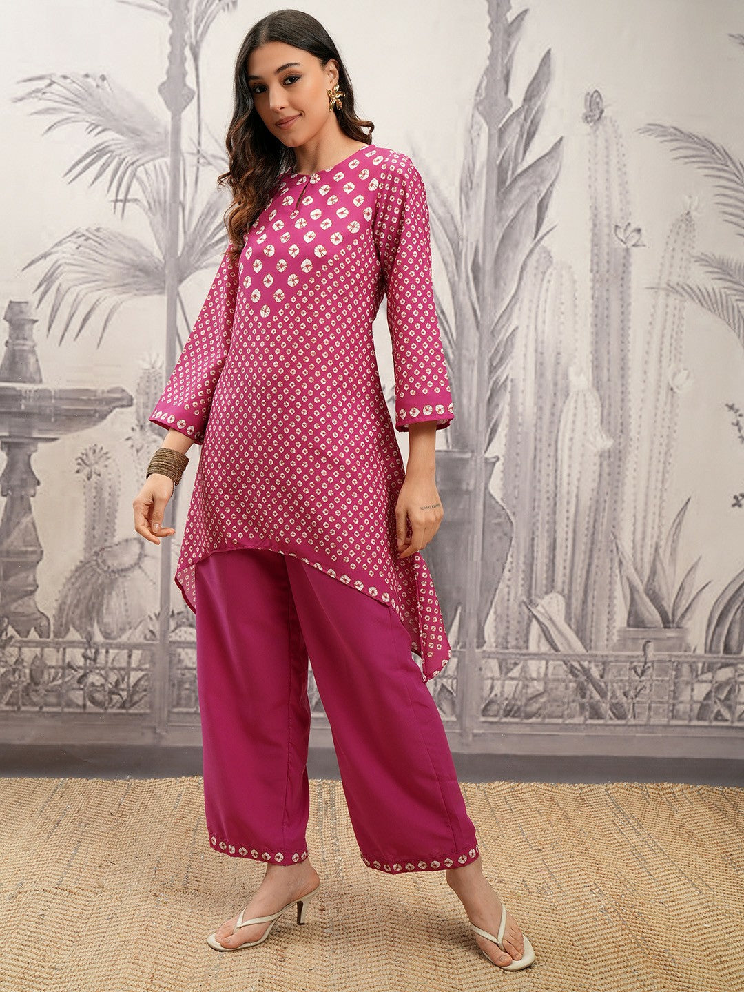 Buy Pink & White Ethnic Motif Printed A-Line Kurta with Palazzos for Women | Stylish & Comfortable | IndiaIsta