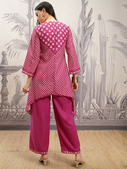 Buy Pink & White Ethnic Motif Printed A-Line Kurta with Palazzos for Women | Stylish & Comfortable | IndiaIsta