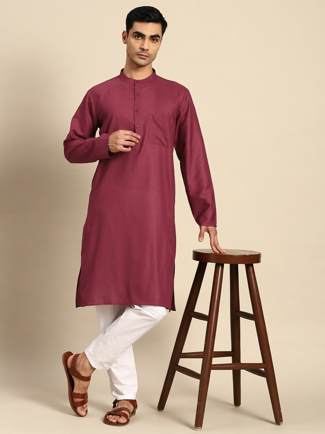 Buy Men’s Pure Cotton Maroon & White Kurta Set with Pyjamas - Stylish & Comfortable