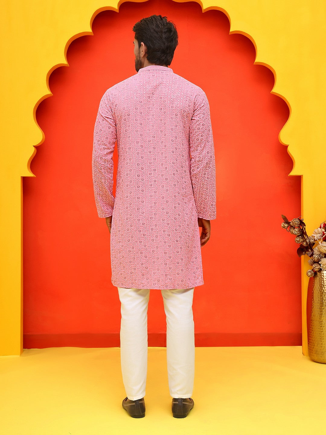 Men’s Pure Cotton Kurta with Sequinned Embroidery and Pyjamas – Subtle Festive Charm