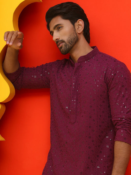 Men’s Purple Chikankari Cotton Kurta with Pyjamas – Regal Ethnic Style