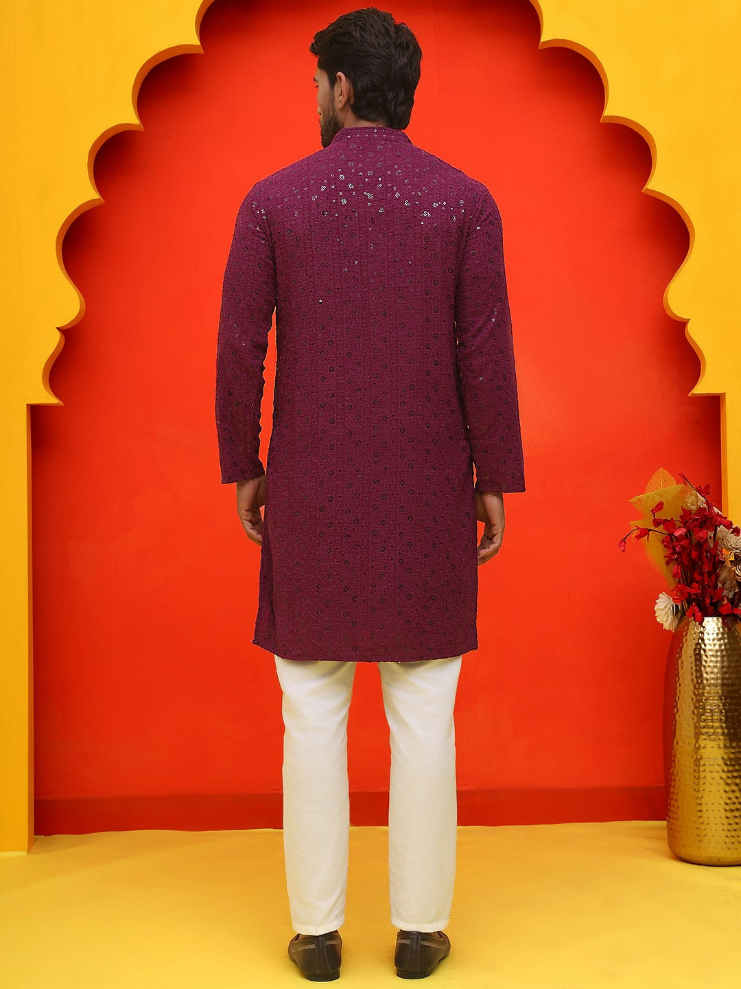 Men’s Purple Chikankari Cotton Kurta with Pyjamas – Regal Ethnic Style