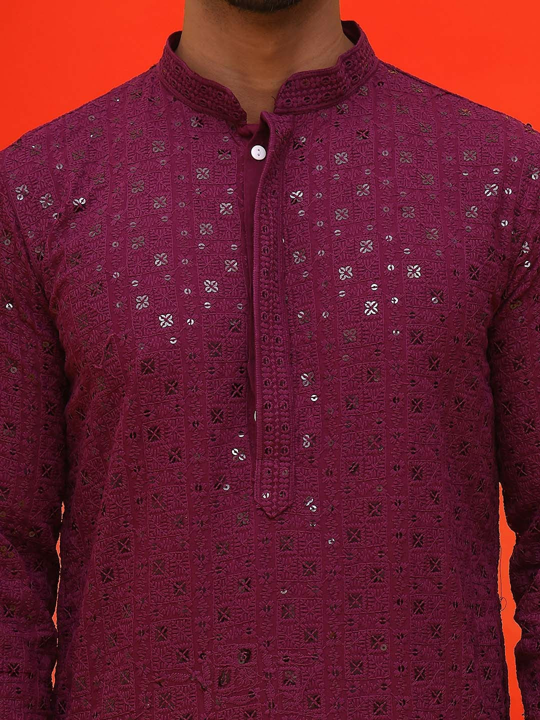 Men’s Purple Chikankari Cotton Kurta with Pyjamas – Regal Ethnic Style