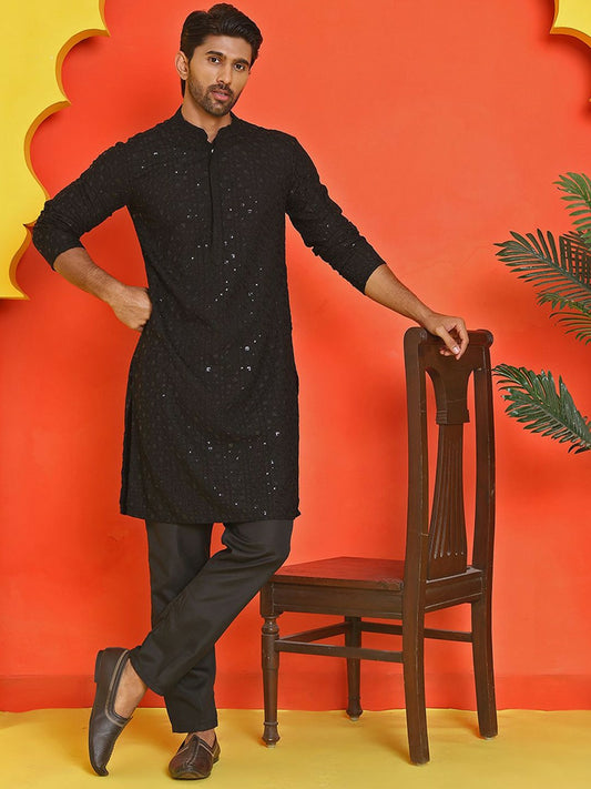 Men’s Royal Blue Chikankari Kurta Set with Pyjamas – Pure Cotton Festive Wear