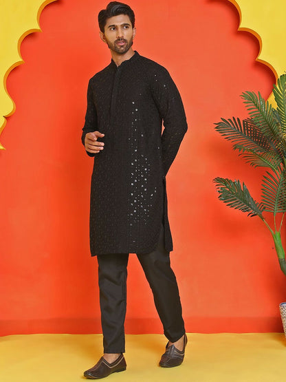 Men’s Royal Blue Chikankari Kurta Set with Pyjamas – Pure Cotton Festive Wear