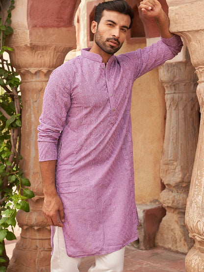 Paisley Chikankari Embroidered Georgette Kurta Set with Pyjamas – Festive Men’s Ethnic Wear