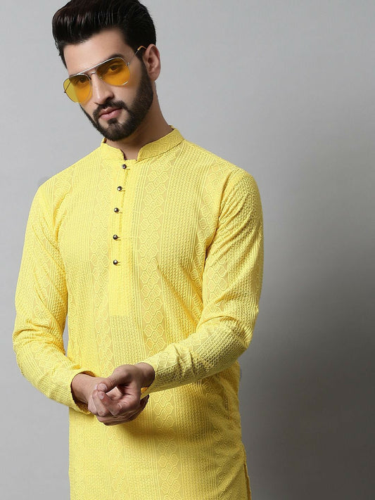 Men’s Embroidered Chikankari Cotton Kurta with Pyjamas – Traditional Ethnic Wear