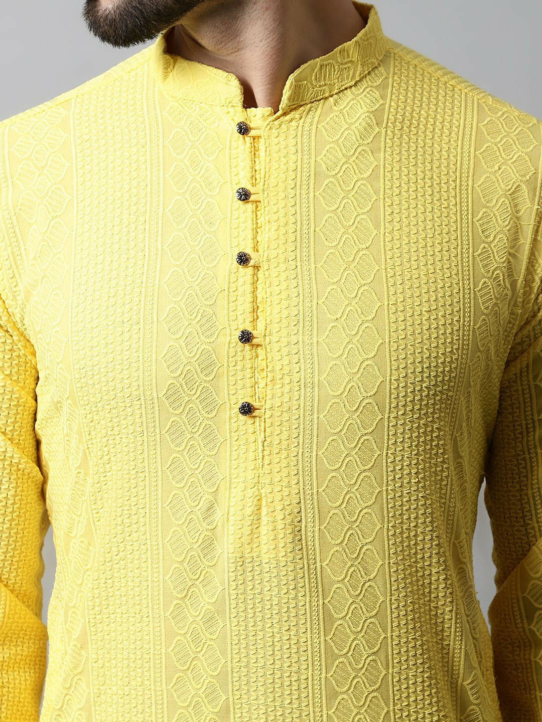 Men’s Embroidered Chikankari Cotton Kurta with Pyjamas – Traditional Ethnic Wear
