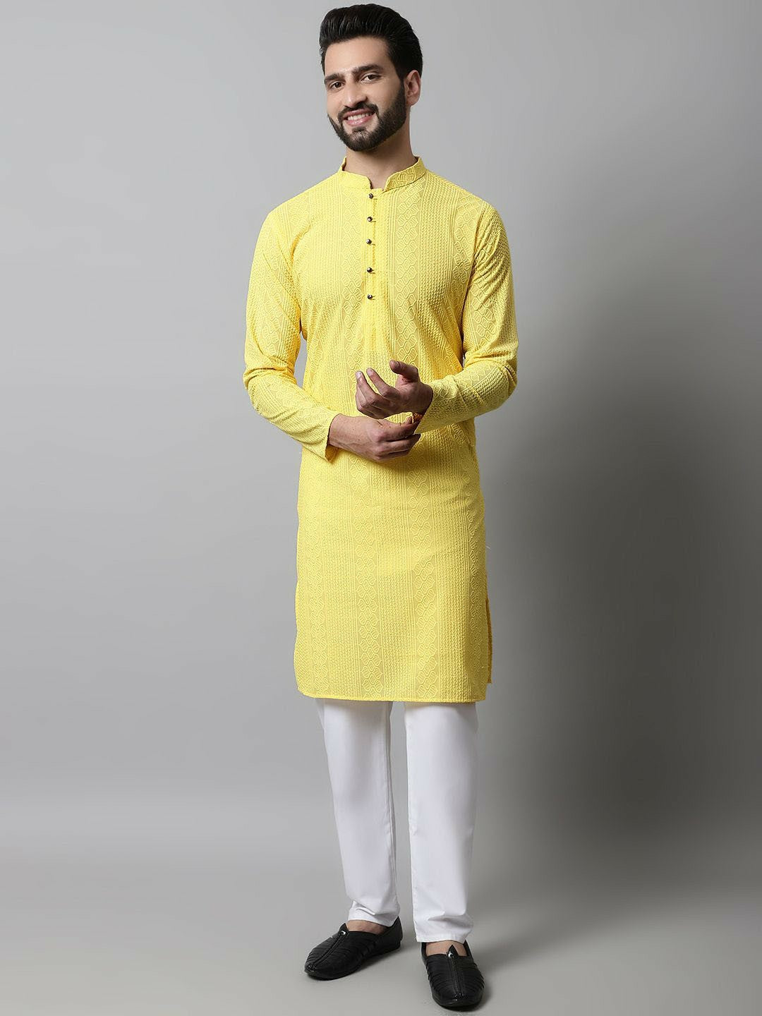 Men’s Embroidered Chikankari Cotton Kurta with Pyjamas – Traditional Ethnic Wear