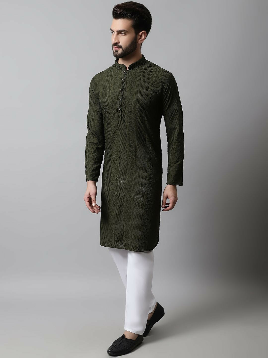 Men’s Embroidered Chikankari Cotton Kurta with Churidar – Ethnic Classic