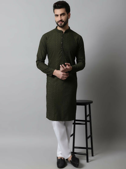 Men’s Embroidered Chikankari Cotton Kurta with Churidar – Ethnic Classic
