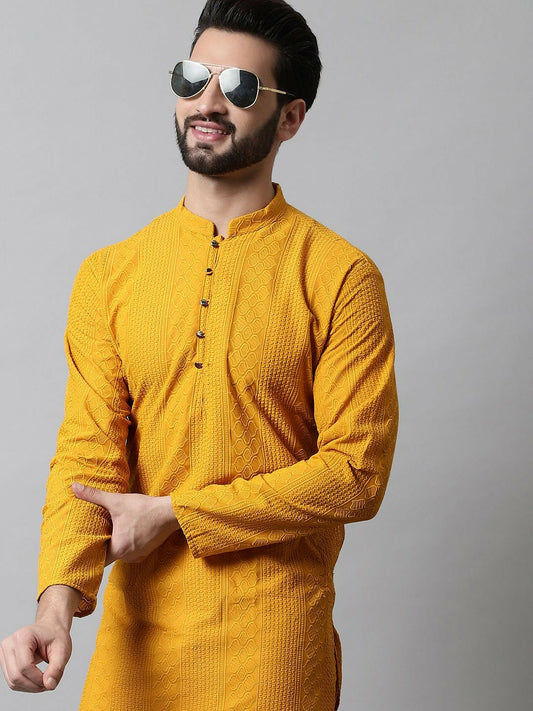 Men’s Floral Embroidered Chikankari Cotton Kurta with Pyjamas – Classic Ethnic Style