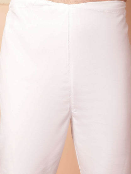 Men’s Floral Embroidered Sequinned Straight Kurta with Trousers & Dupatta – Festive Cotton Ensemble