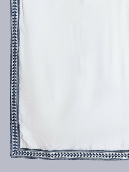 Floral Embroidered Silk Cotton Straight Kurta with Pyjamas & Dupatta – Elegant Festive Wear