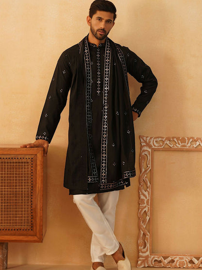 Ethnic Motifs Embroidered Sequinned Cotton Silk Kurta with Pyjamas & Dupatta – Festive Ensemble
