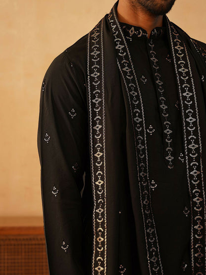 Ethnic Motifs Embroidered Sequinned Cotton Silk Kurta with Pyjamas & Dupatta – Festive Ensemble