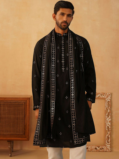 Ethnic Motifs Embroidered Sequinned Cotton Silk Kurta with Pyjamas & Dupatta – Festive Ensemble