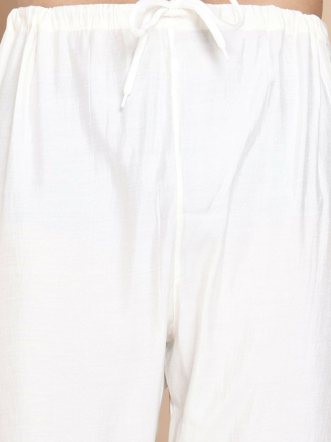 Floral Embroidered Thread Work Mandarin Collar Straight Kurta with Pyjamas – Elegant Festive Ensemble